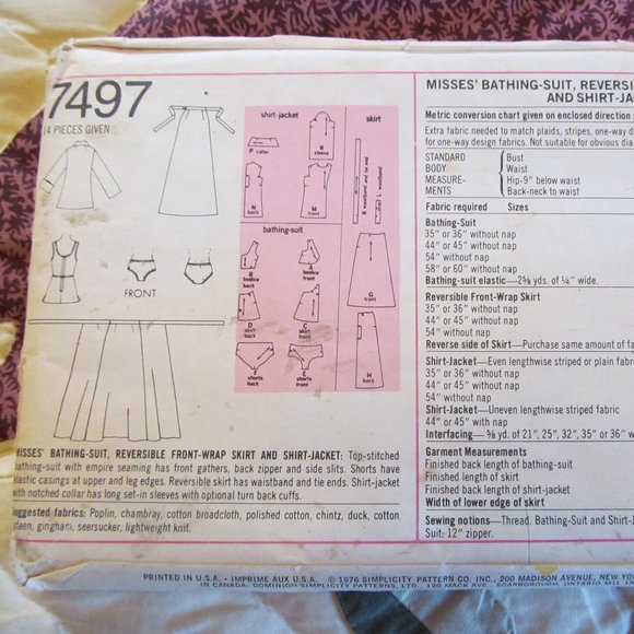 1970s BATHING SUIT WRAP SKIRT & SHIRT Simplicity Sewing Pattern 7497 Sz 12 Uncut - Picture 4 of 10